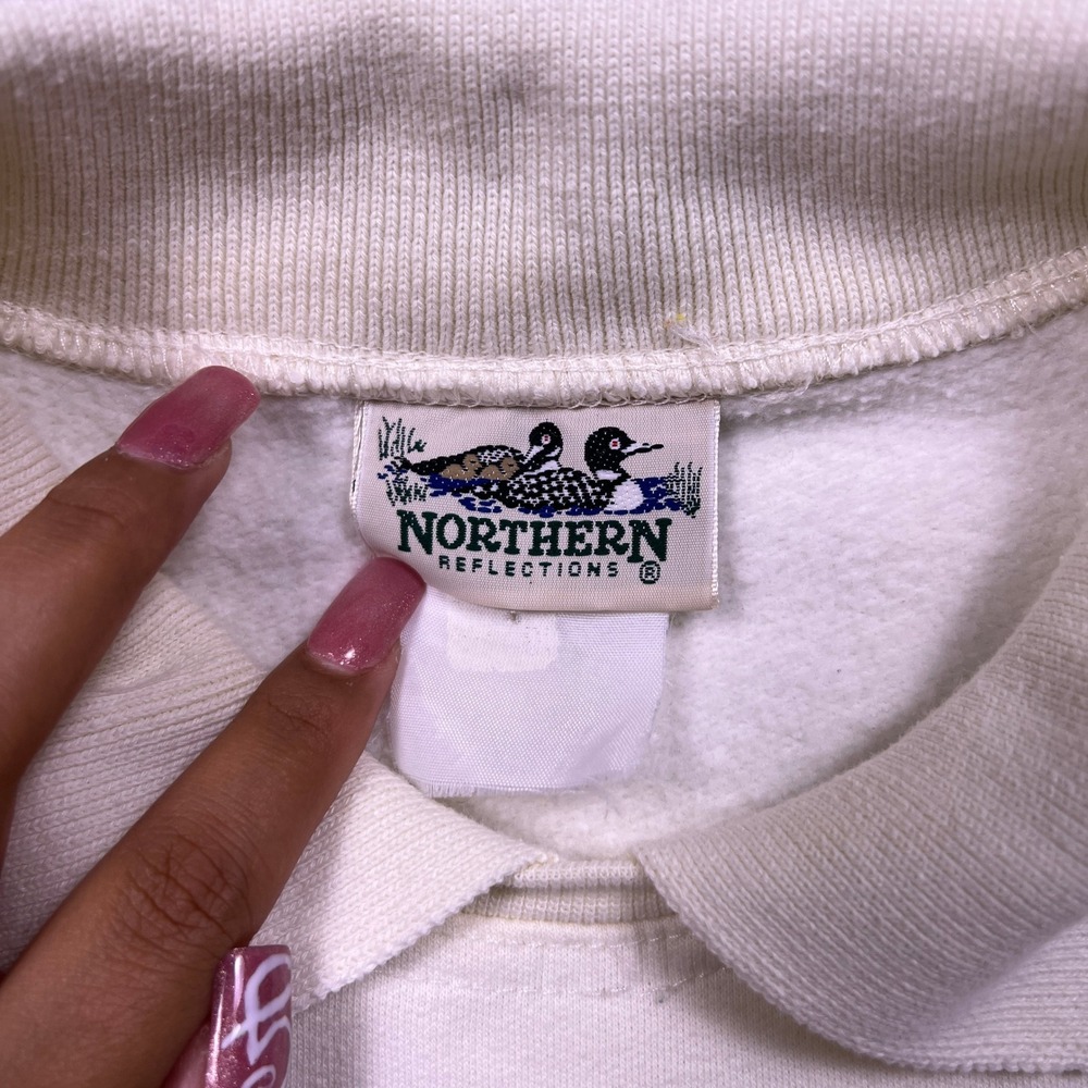 Northern Reflections Women's Cream Floral Bird Embroidered Collared Sweatshirt L - Picture 4 of 8